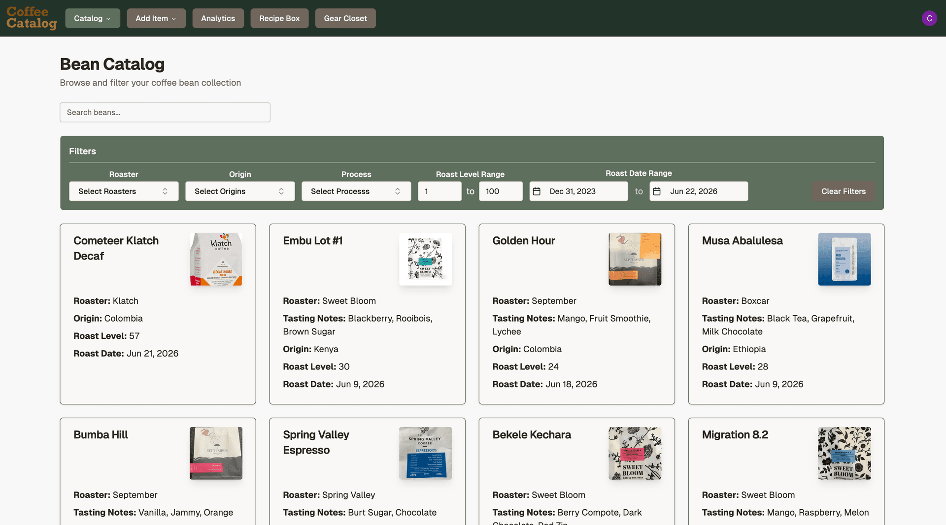 Bean catalog